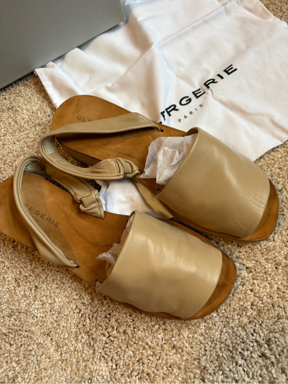 NIB Robert Clergerie Taupe Leather Slingback Slide Sandals